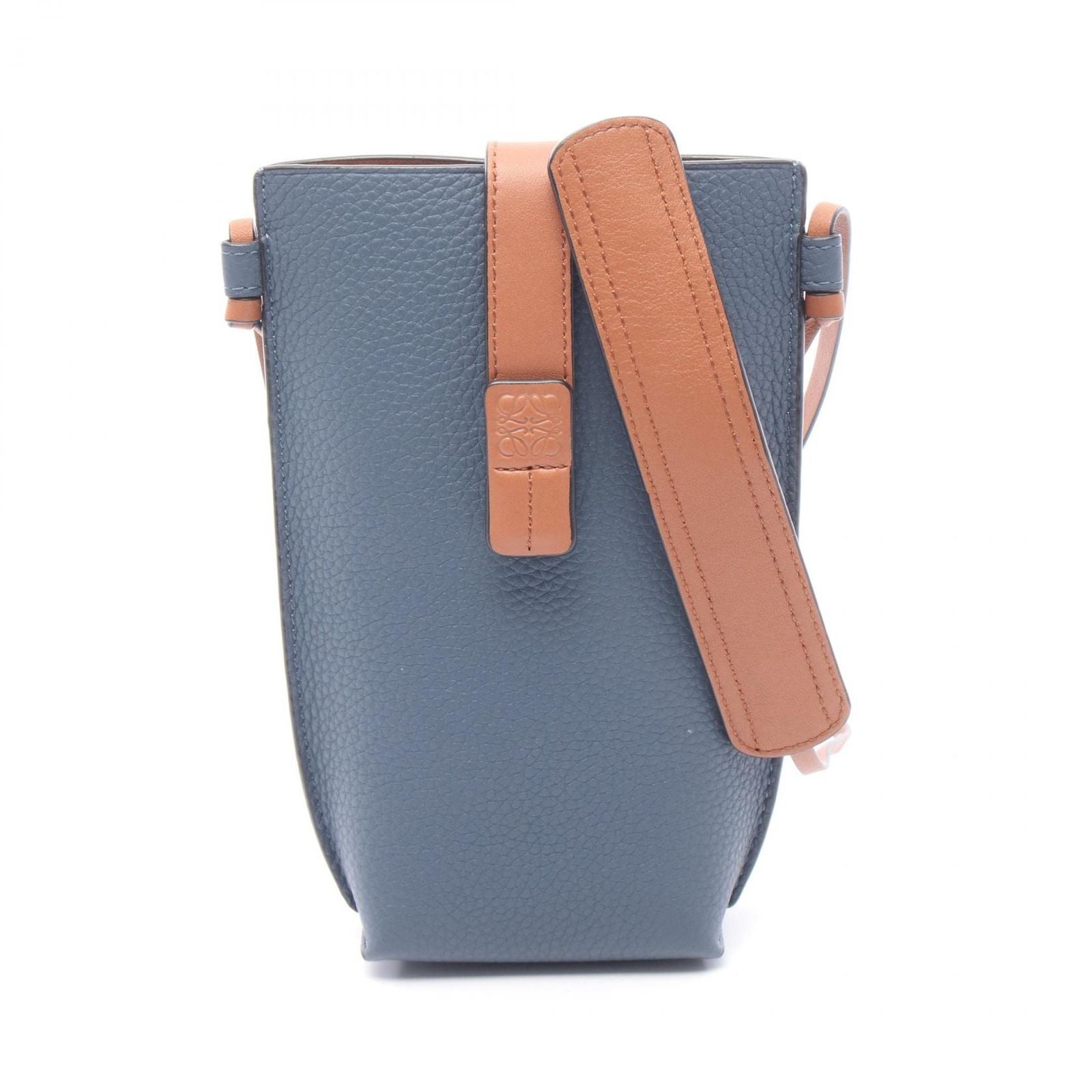 Loewe Shoulder Bag Gate Pocket Navy Brown Leather