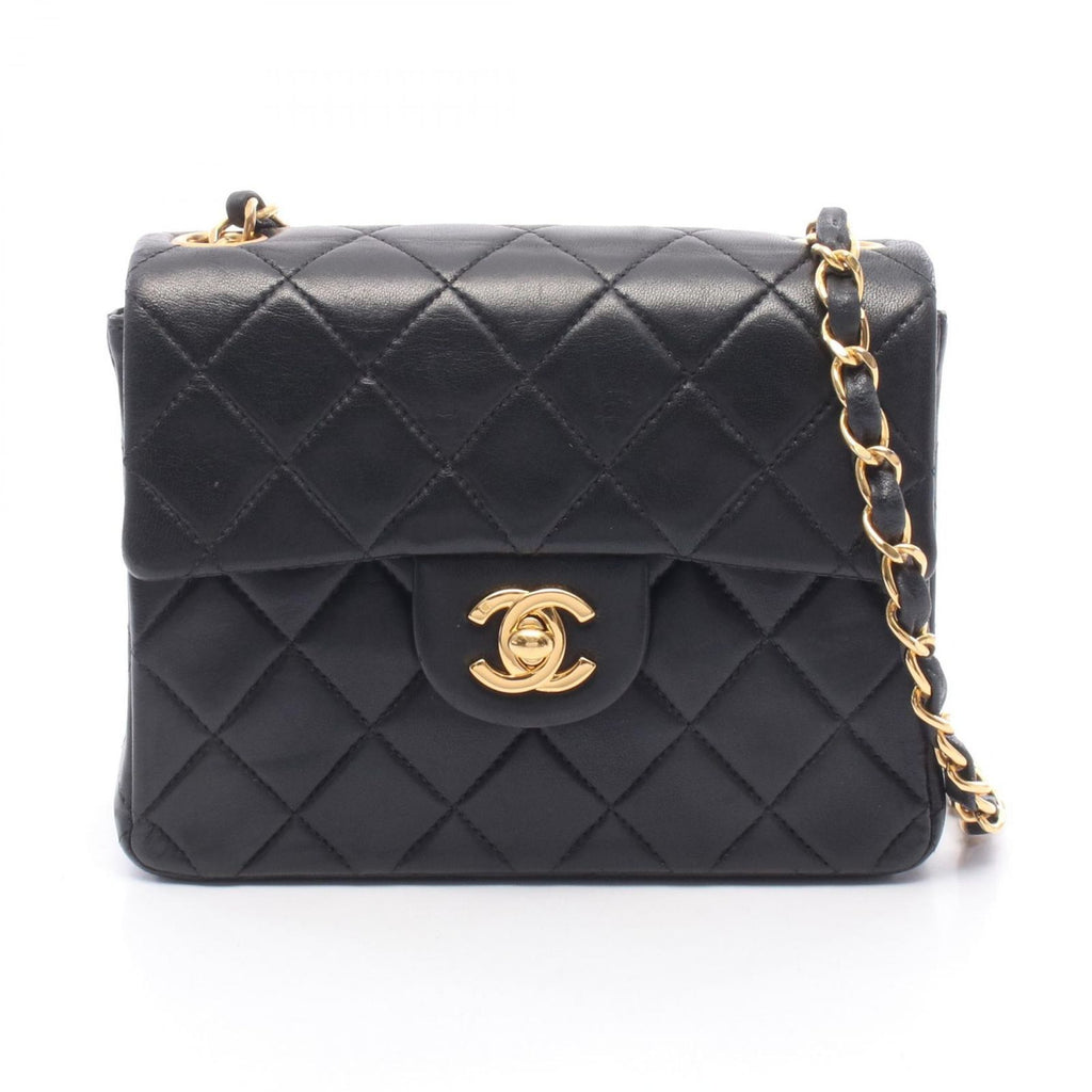 Chanel Shoulder Bag Mini Quilted Black Lambskin Chain