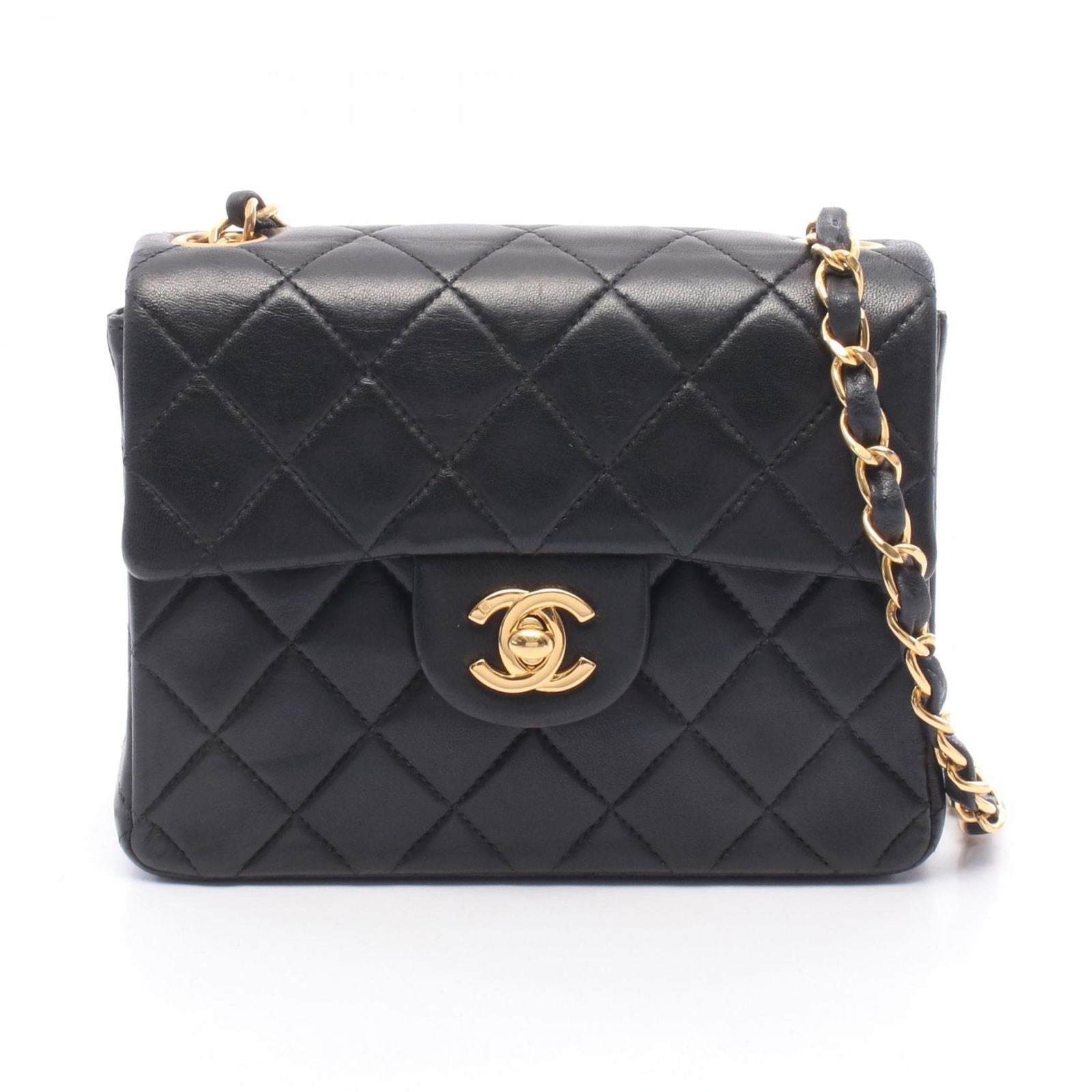 Chanel Shoulder Bag Mini Quilted Black Lambskin Chain