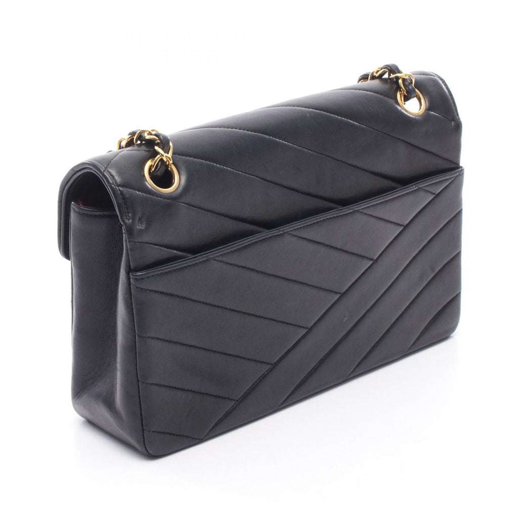 Chanel Shoulder Bag Bias Stitch Black Lambskin Chain — view 2