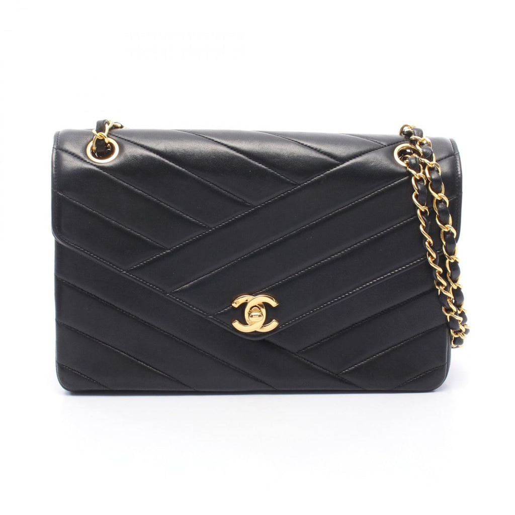 Chanel Shoulder Bag Bias Stitch Black Lambskin Chain