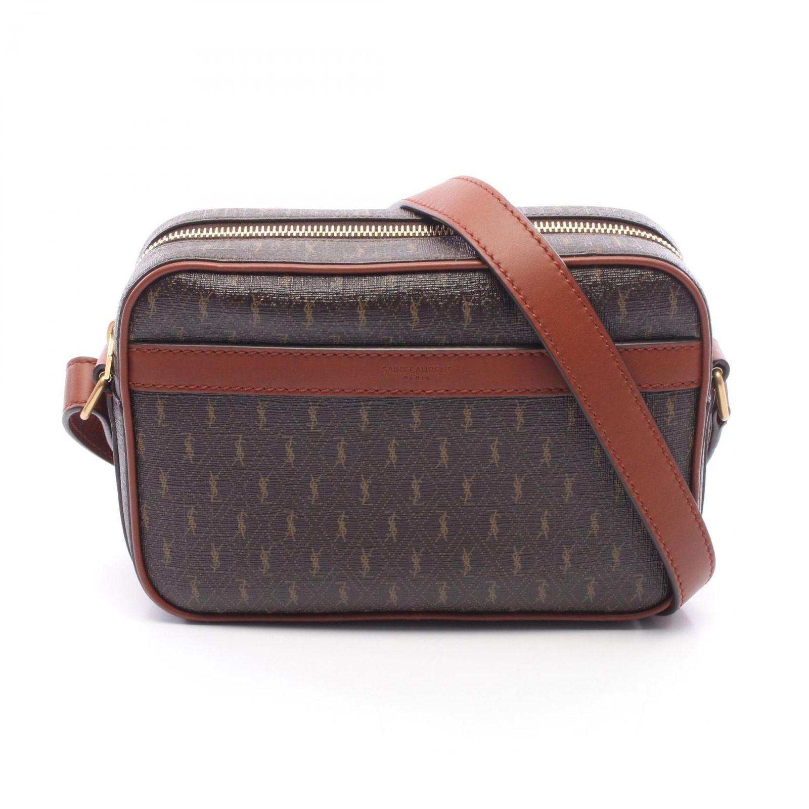 Saint Laurent Paris Shoulder Bag Monogram Dark Brown Canvas Leather