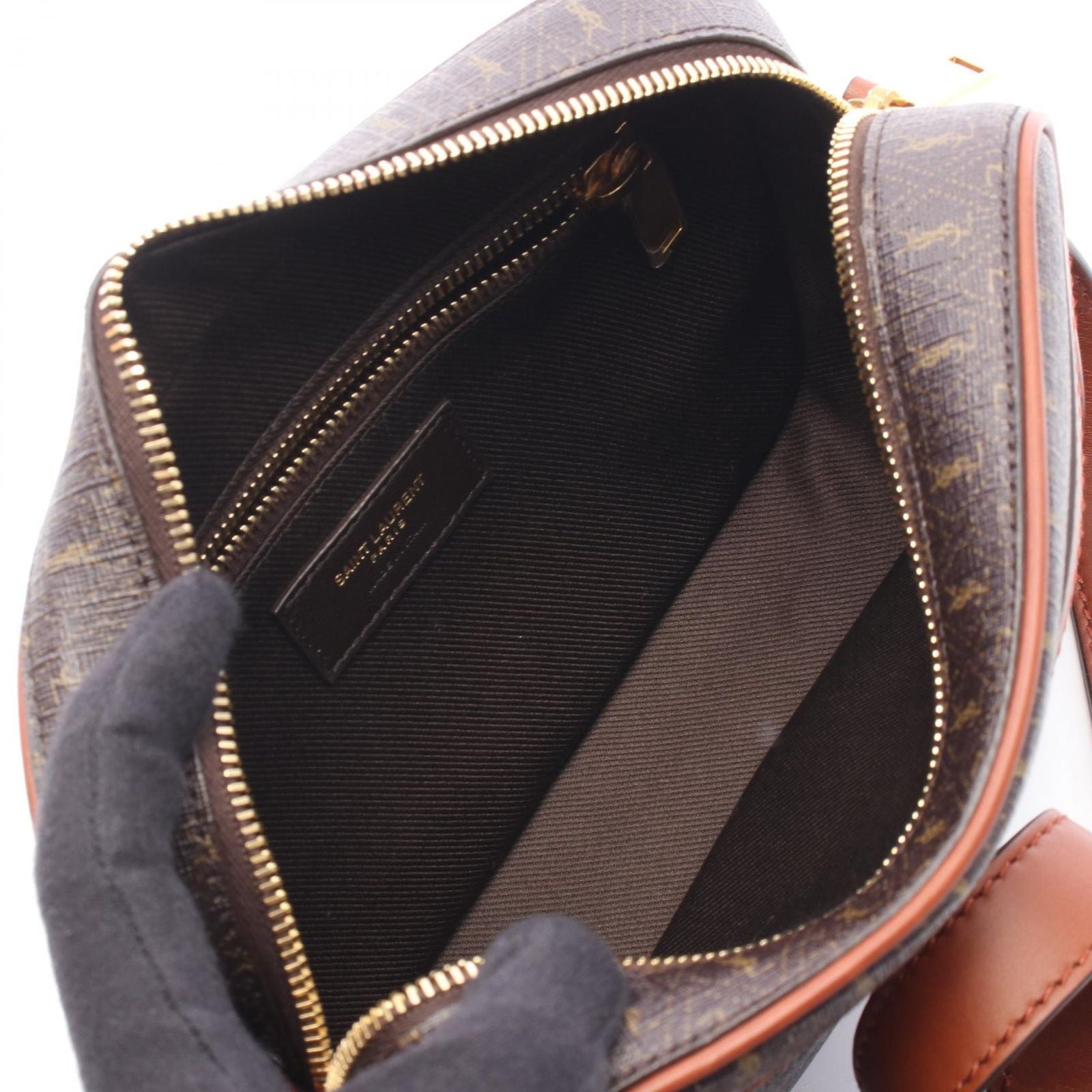 Saint Laurent Paris Shoulder Bag Monogram Dark Brown Canvas Leather — view 3