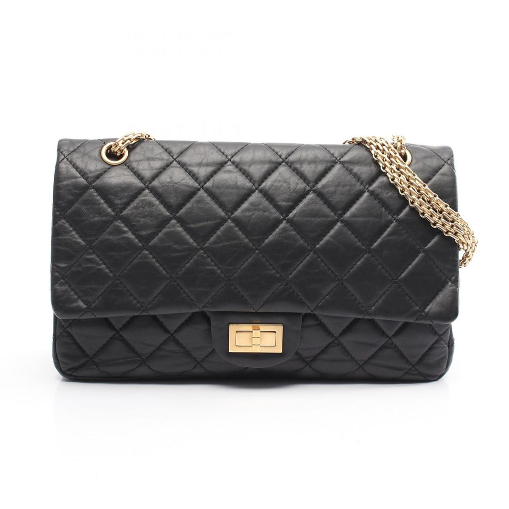 Chanel Shoulder Bag 2.55 Quilted Maxi Double Flap Black Calf Deca Chain