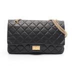 Chanel Shoulder Bag 2.55 Quilted Maxi Double Flap Black Calf Deca Chain