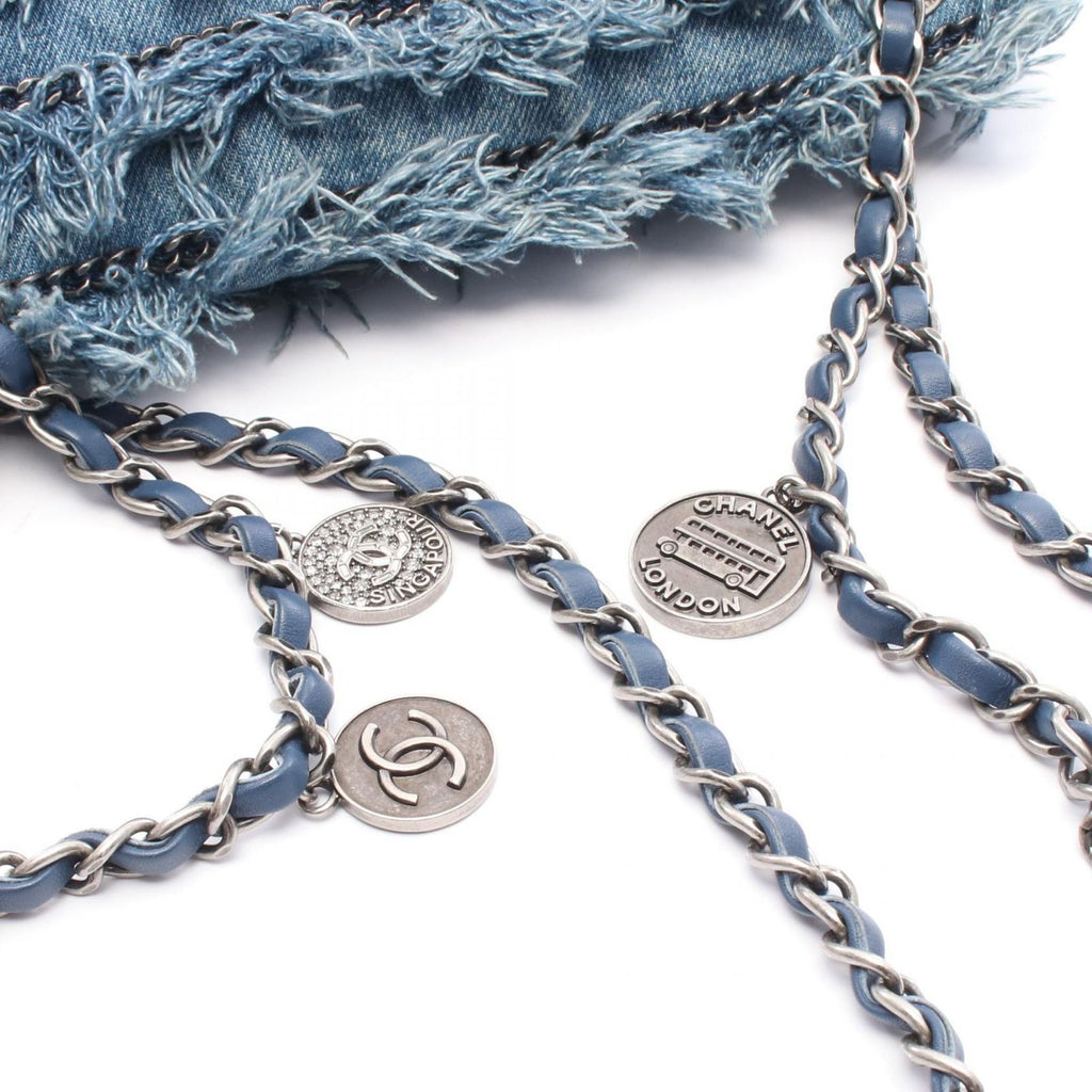Chanel Shoulder Bag Denim Fringe Blue Chain — view 8