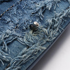 Chanel Shoulder Bag Denim Fringe Blue Chain — view 6