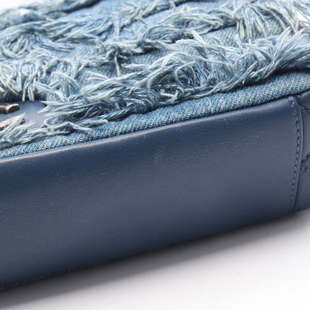 Chanel Shoulder Bag Denim Fringe Blue Chain — view 9