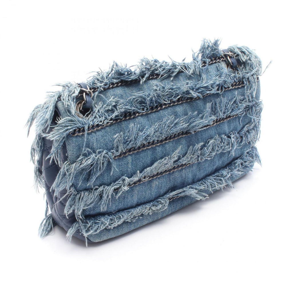Chanel Shoulder Bag Denim Fringe Blue Chain — view 2