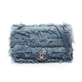 Chanel Shoulder Bag Denim Fringe Blue Chain