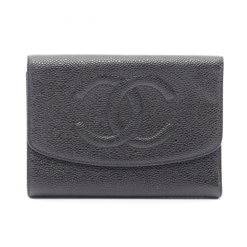 Chanel Trifold Wallet CC Logo Black Caviar Leather