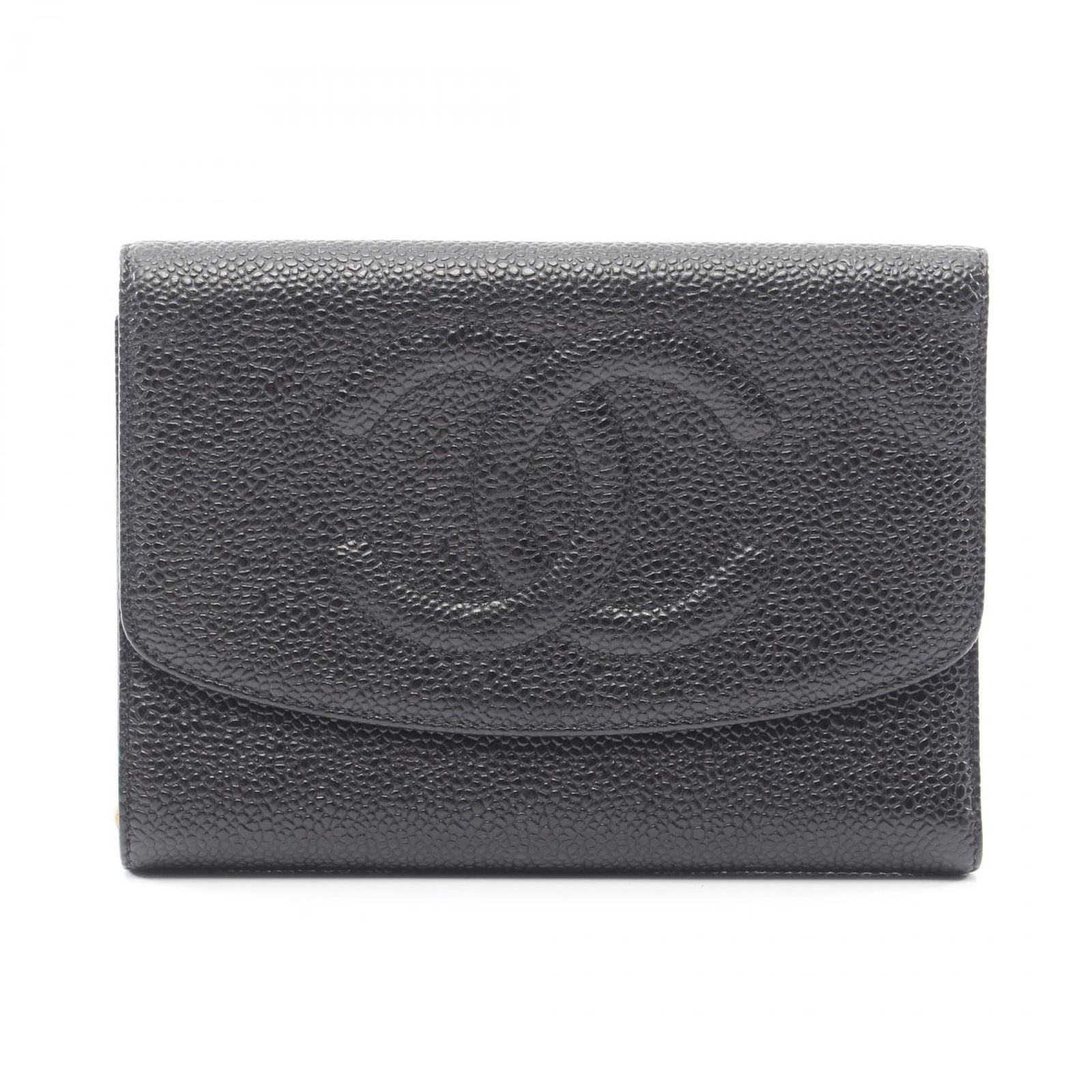 Chanel Trifold Wallet CC Logo Black Caviar Leather