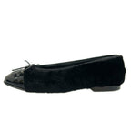 Chanel Flat Shoes 35 C Black Mink Ribbon CC Logo Leather