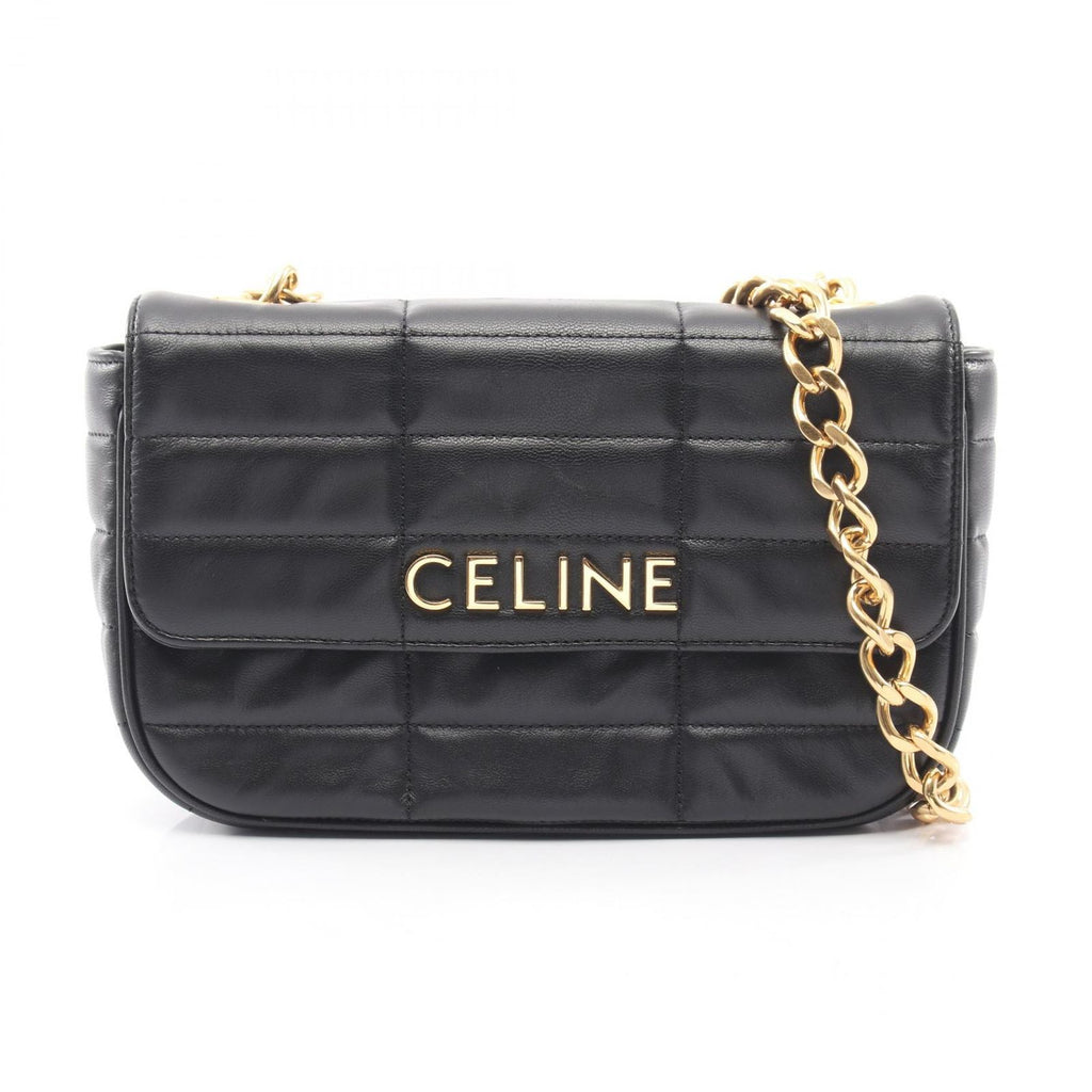 Celine Shoulder Bag Monochrome Black Leather Chain