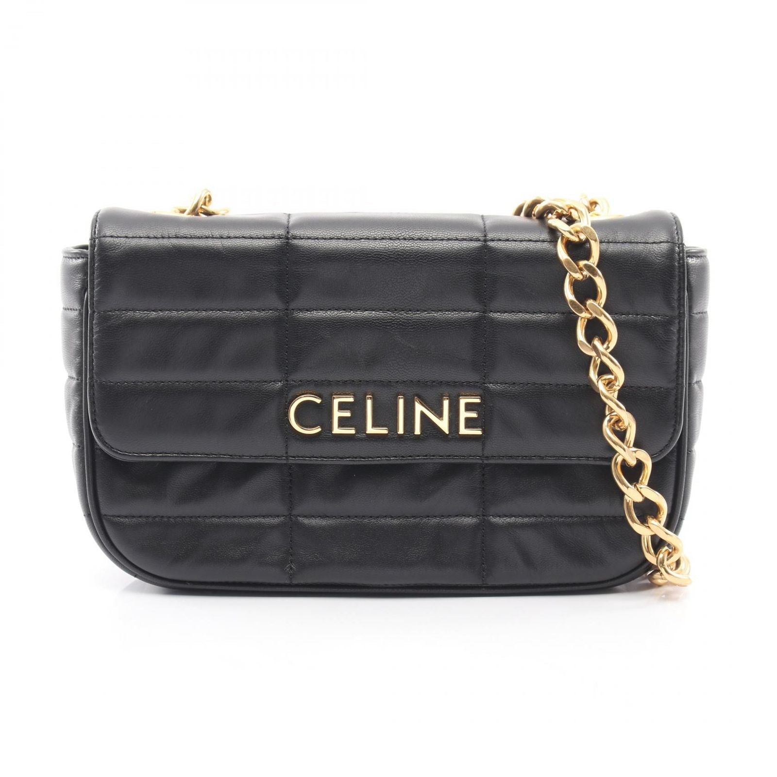 Celine Shoulder Bag Monochrome Black Leather Chain