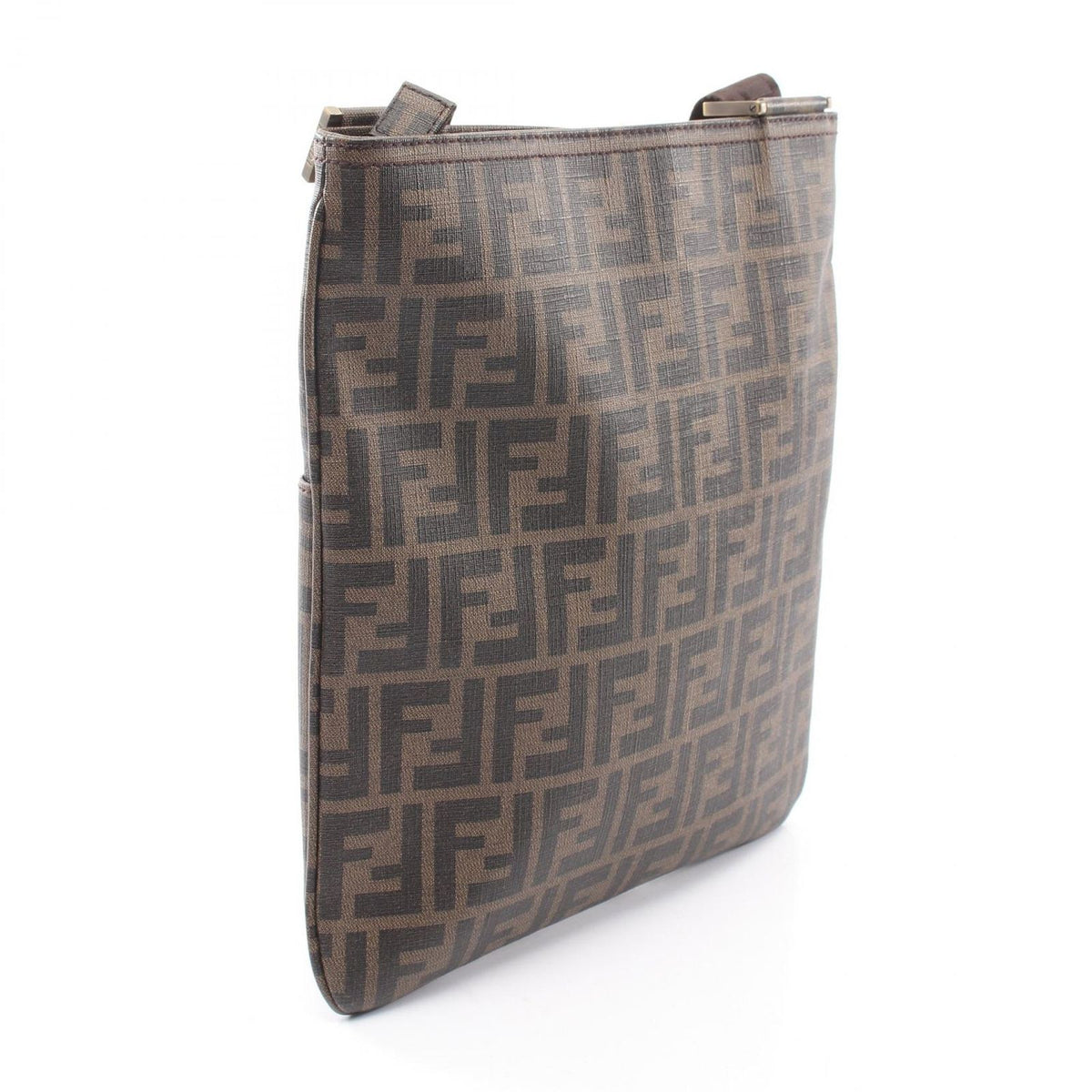 Fendi Shoulder Bag Zucca Black Brown Canvas Leather — view 2