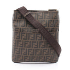 Fendi Shoulder Bag Zucca Black Brown Canvas Leather
