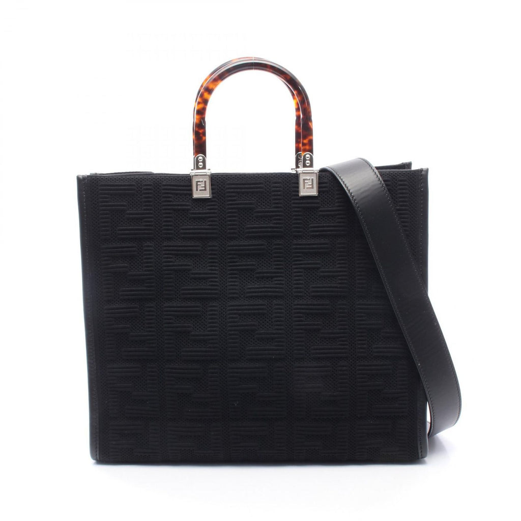 Fendi Tote Sunshine Medium 2-Way Black Canvas Leather