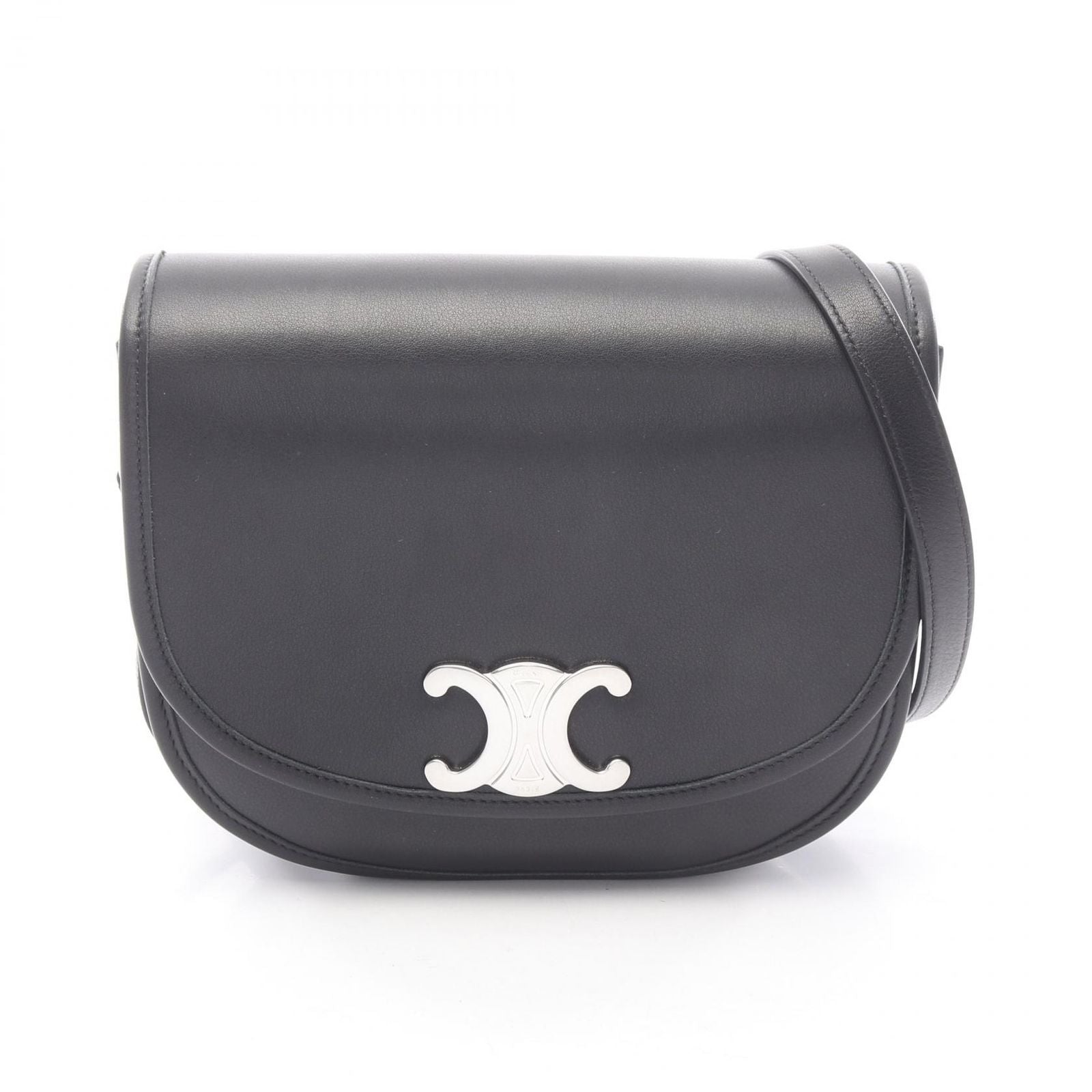 Celine Shoulder Bag Besace Triomphe Black Leather