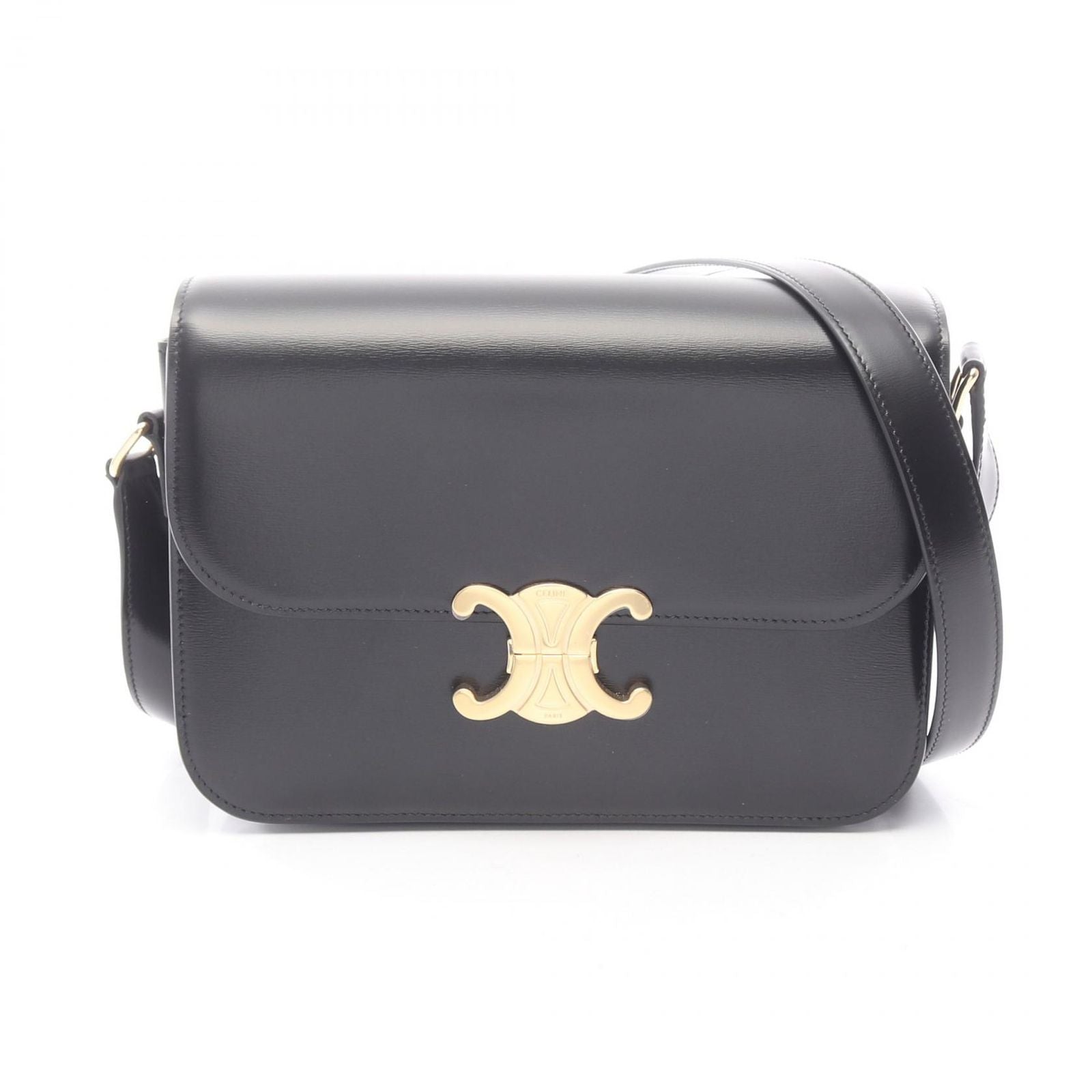 Celine Shoulder Bag Classic Triomphe Black Leather