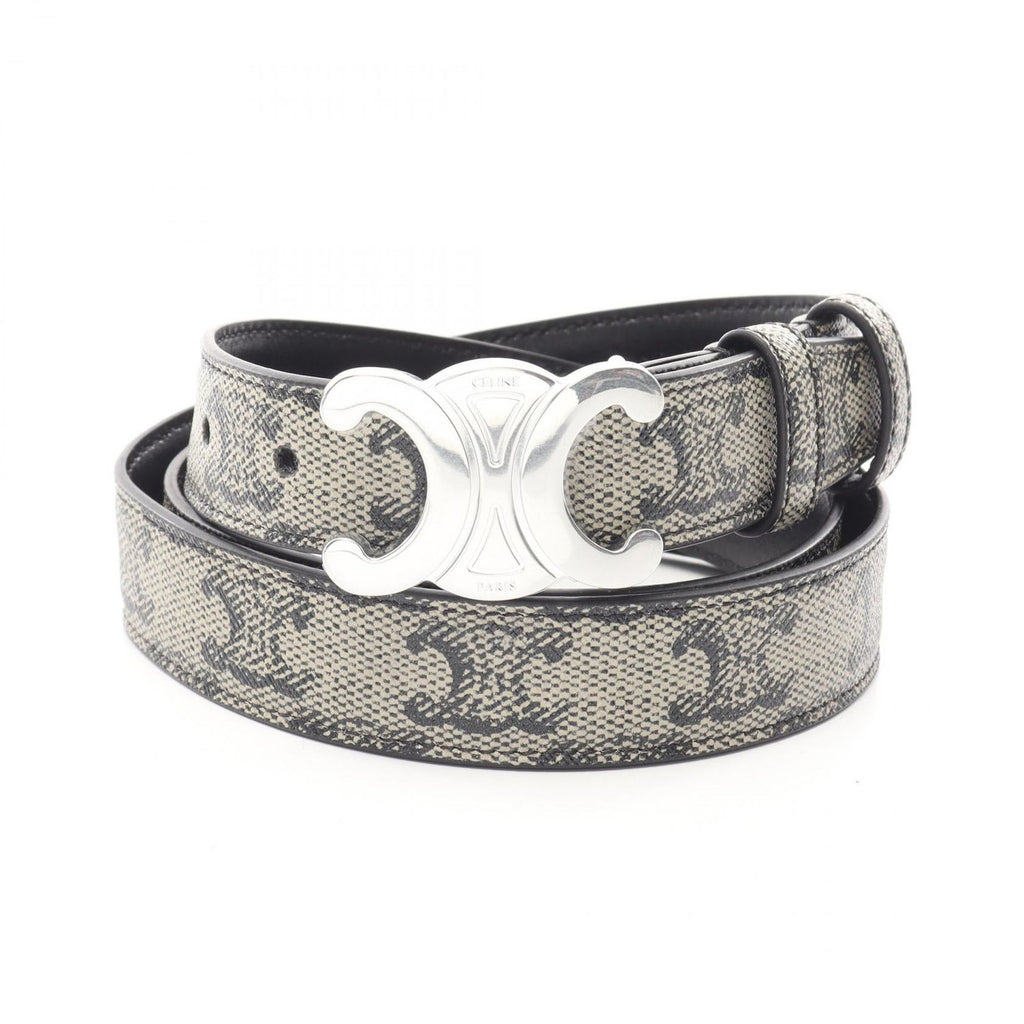 Celine Belt Triomphe Silver Gray Leather