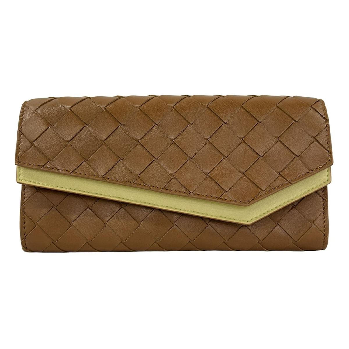 Bottega Veneta Wallet Flap Maxi Intrecciato Brown Beige Leather