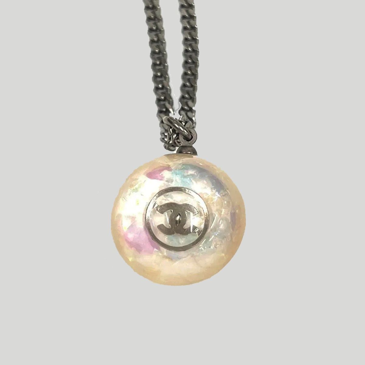 Chanel Necklace CC Logo Silver Off White