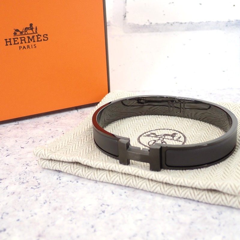 Hermes Bracelet Click HH Bangle Enamel Leather So Black | The