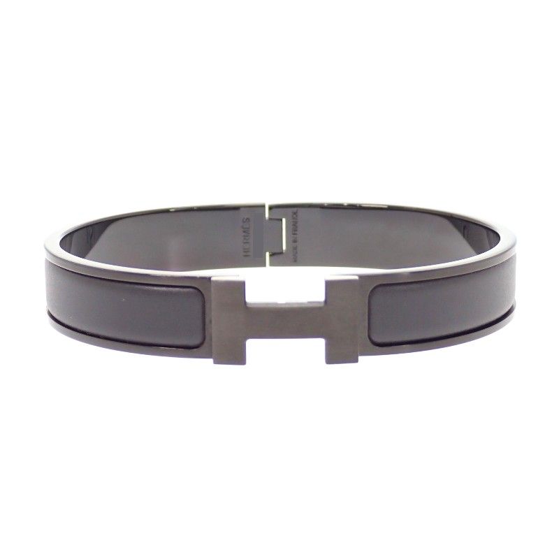 Hermes Bracelet Click HH Bangle Enamel Leather So Black | The
