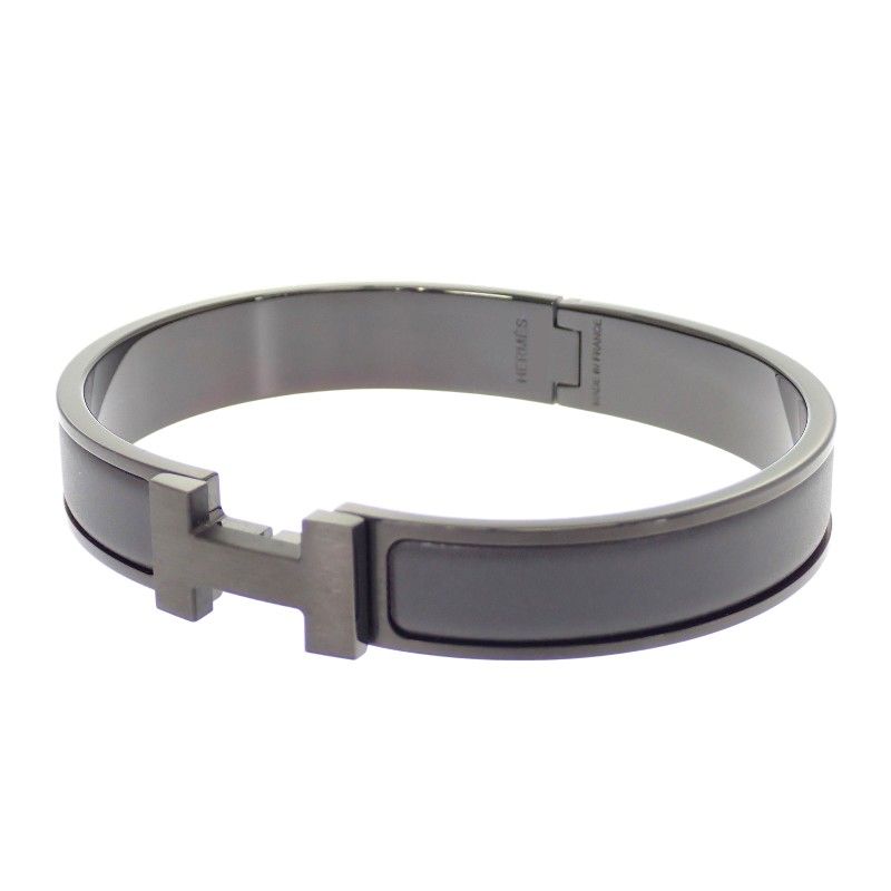 Hermes Bracelet Click HH Bangle Enamel Leather So Black — view 5