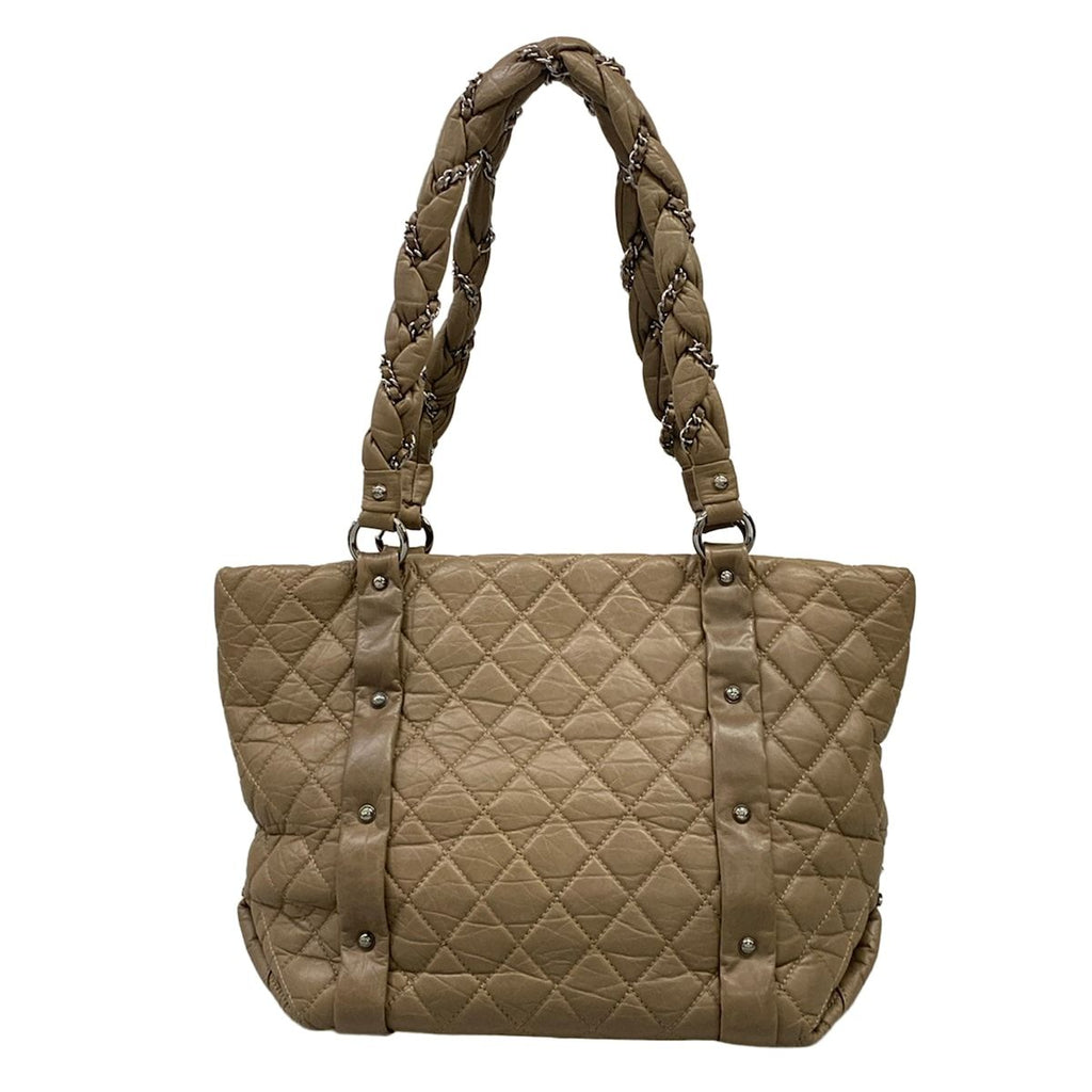 Chanel Shoulder Bag Blade Quilted Gray Beige CC Logo Silver