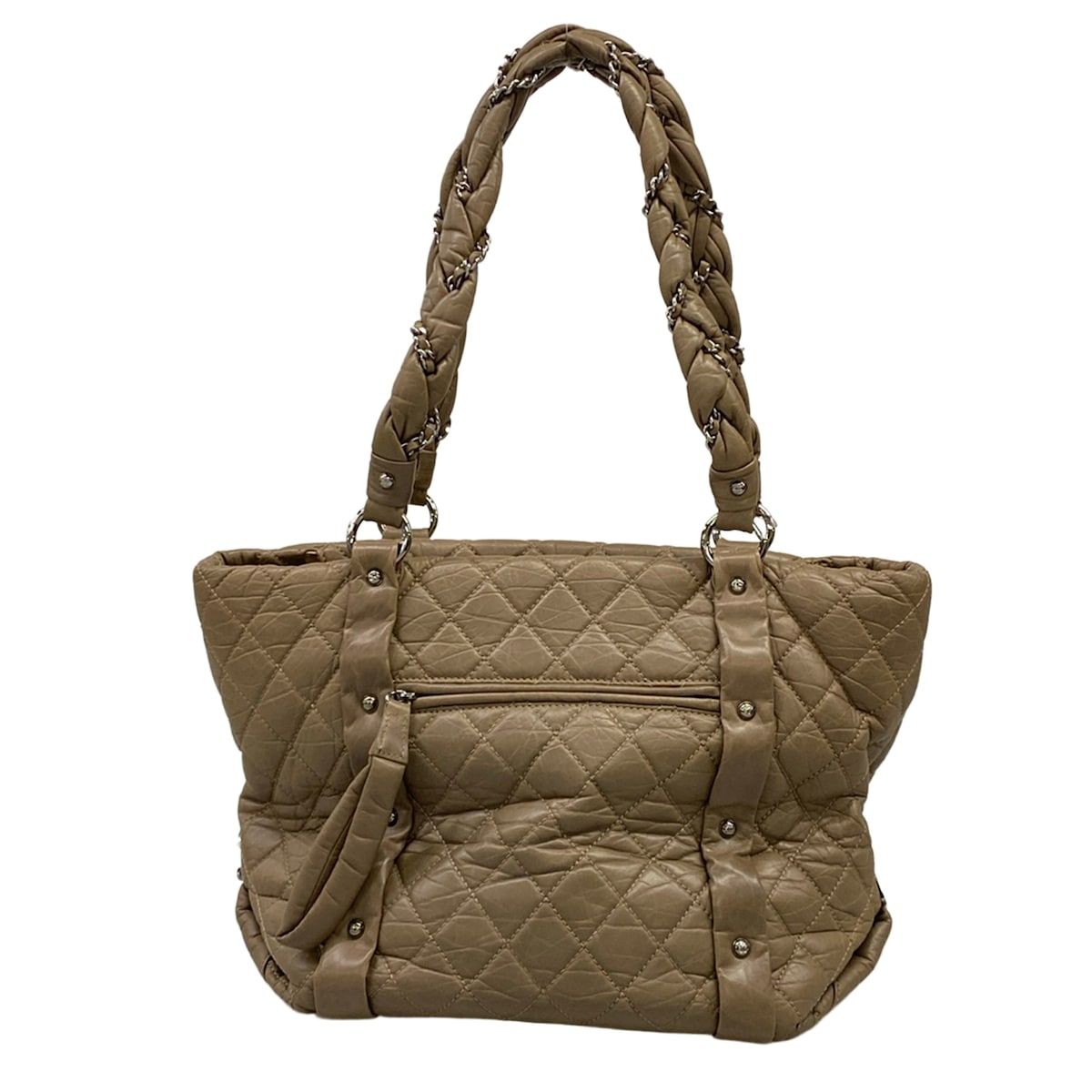 Chanel Shoulder Bag Blade Quilted Gray Beige CC Logo Silver — view 3