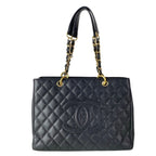 Chanel Tote Reprint Chain Grand Shopping GST Black Gold CC Logo