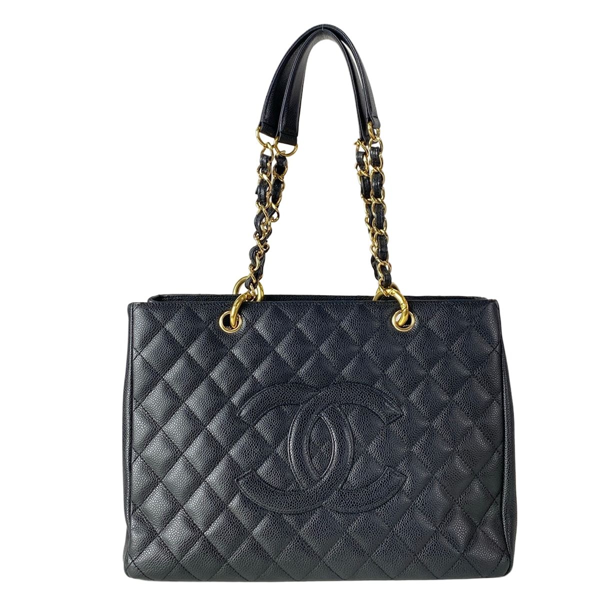Chanel Tote Reprint Chain Grand Shopping GST Black Gold CC Logo