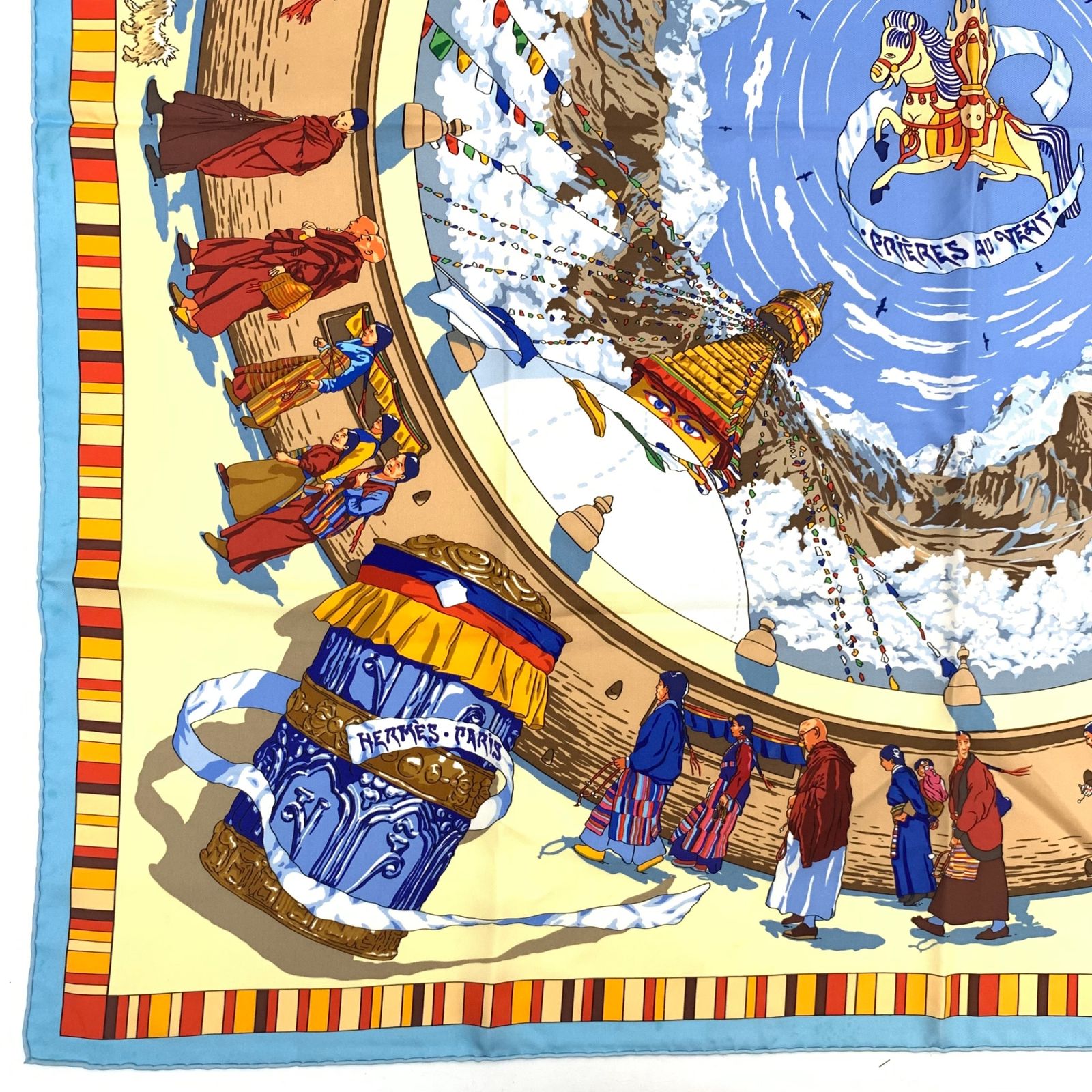 Hermes Carre 90 Prieres AU Vent Prayer in the Wind Blue Multicolor Scarf Silk — view 5