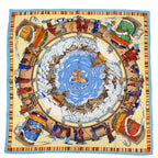 Hermes Carre 90 Prieres AU Vent Prayer in the Wind Blue Multicolor Scarf Silk