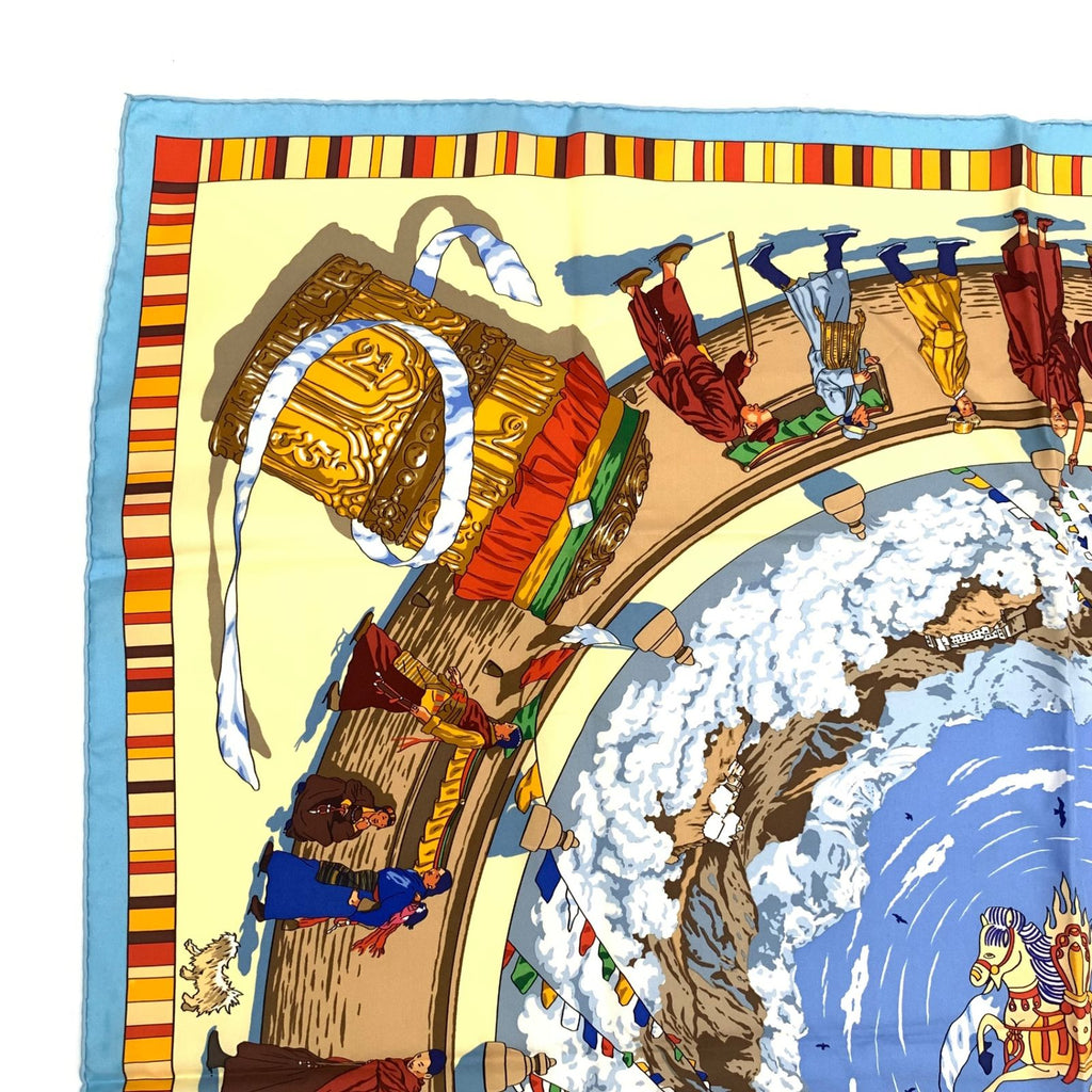 Hermes Carre 90 Prieres AU Vent Prayer in the Wind Blue Multicolor Scarf Silk — view 2