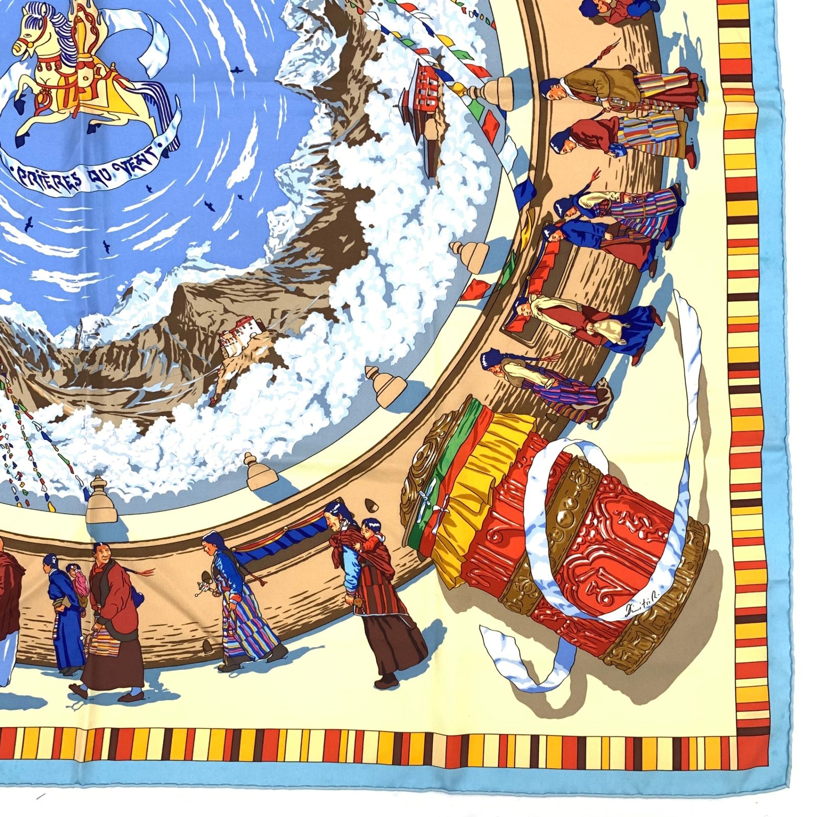 Hermes Carre 90 Prieres AU Vent Prayer in the Wind Blue Multicolor Scarf Silk — view 4