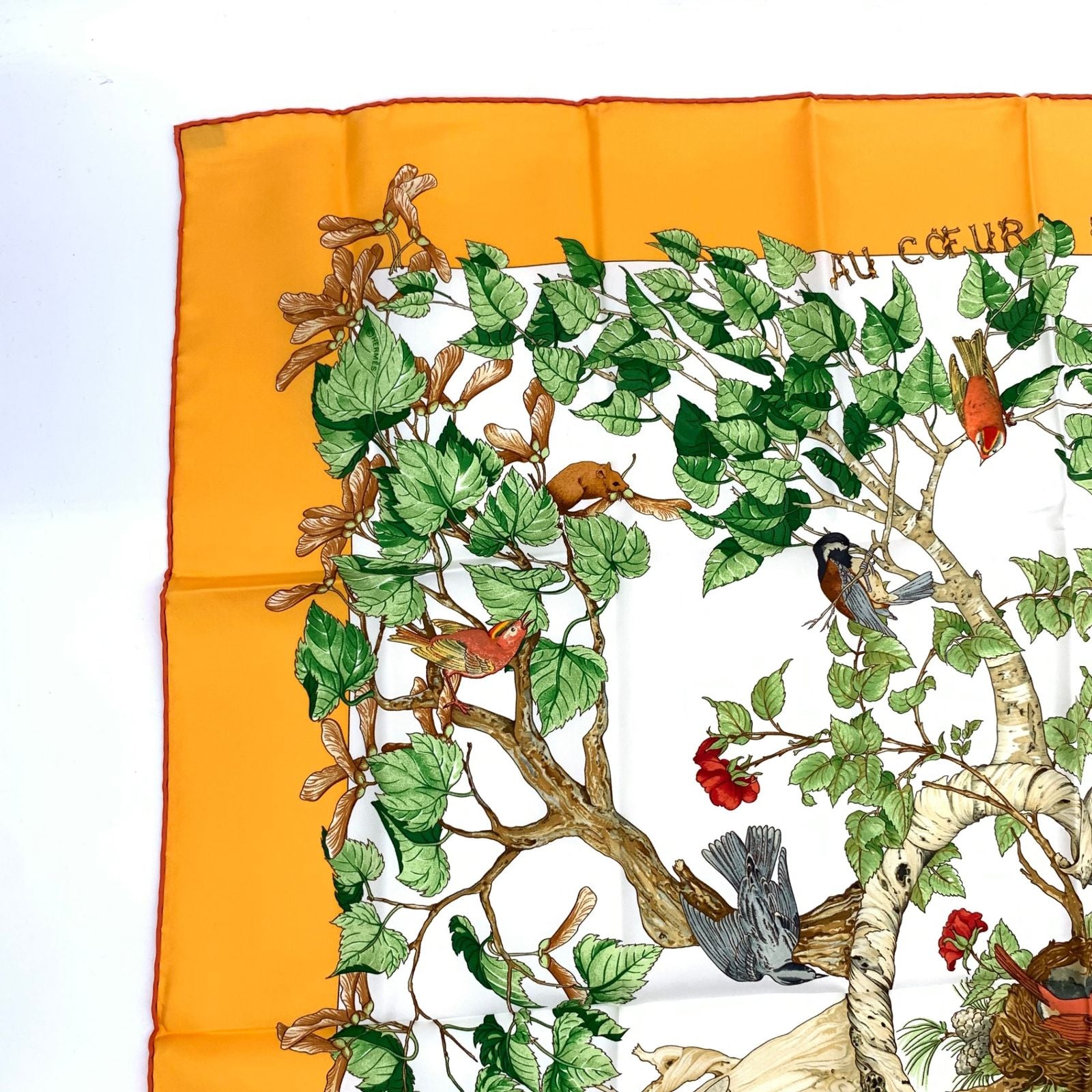 Hermes Carre 90 AU Coeur Des Bois in the Woods Orange Silk — view 2