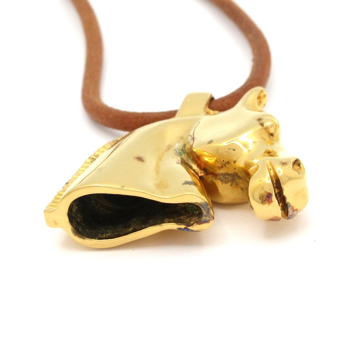Hermes Necklace Cheval Leather Gold Brown Horse Head — view 7