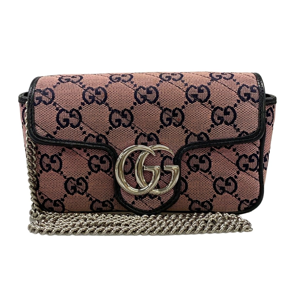 Gucci Shoulder Bag GG Marmont Light Pink Dark Navy Chain Leather