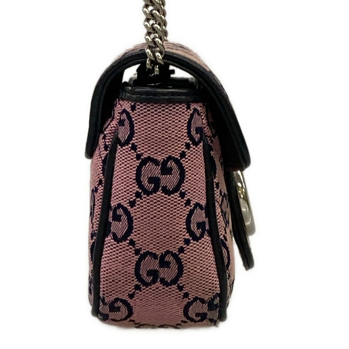 Gucci Shoulder Bag GG Marmont Light Pink Dark Navy Chain Leather — view 2