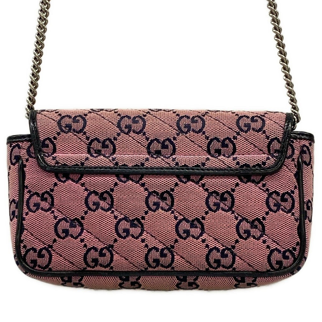 Gucci Shoulder Bag GG Marmont Light Pink Dark Navy Chain Leather — view 3
