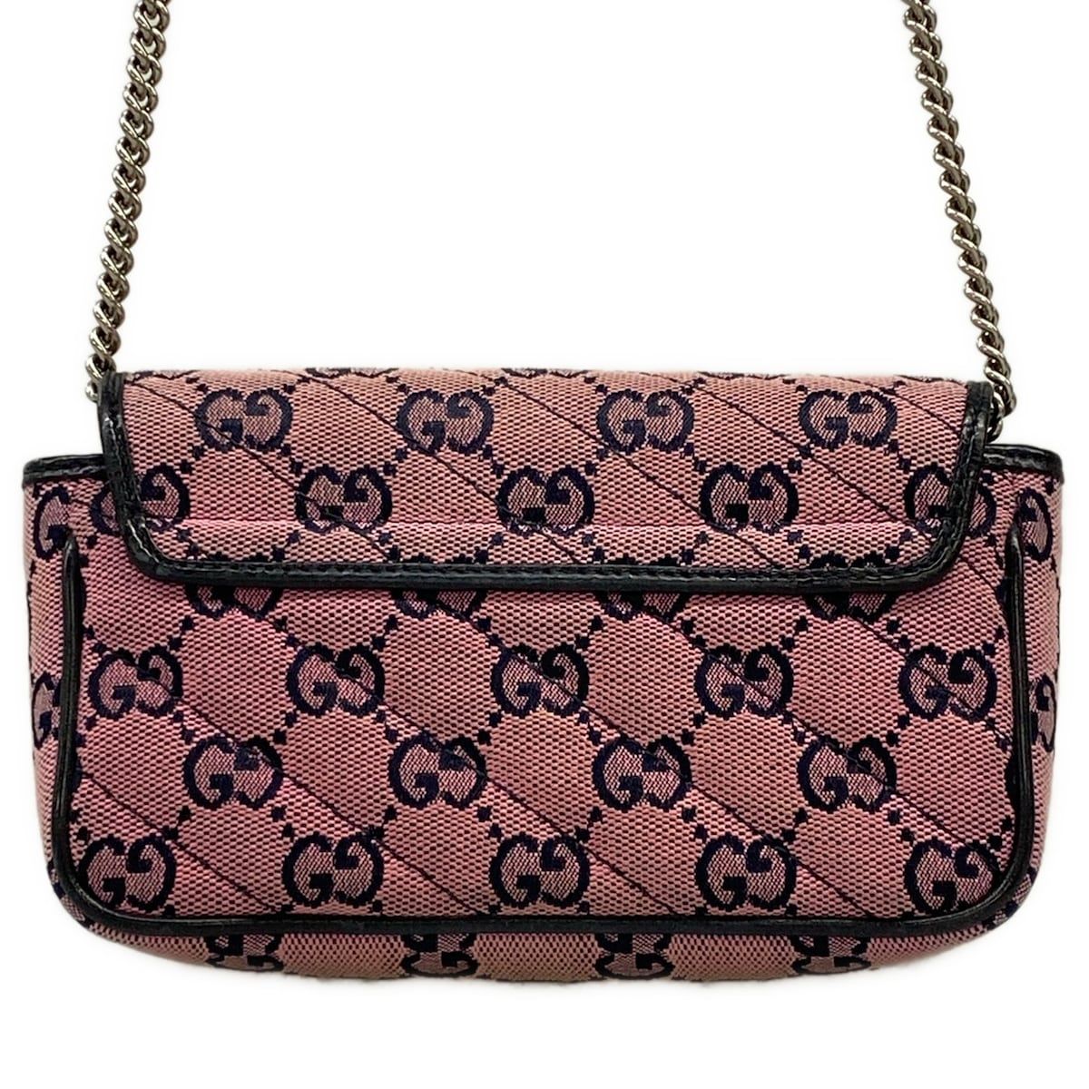 Gucci Shoulder Bag GG Marmont Light Pink Dark Navy Chain Leather — view 3