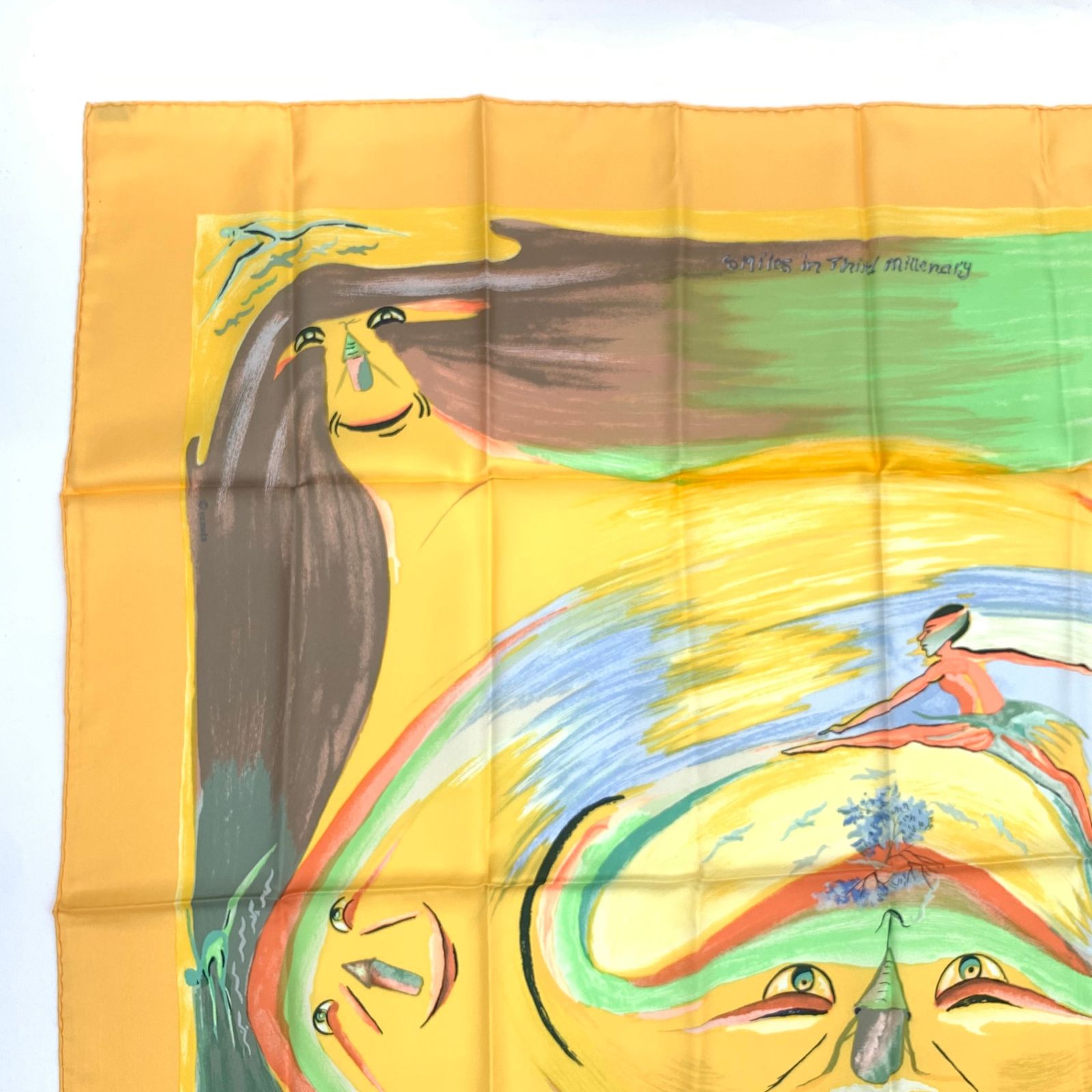 Hermes Carre 90 Smiles in Third Millenary Yellow Multicolor Scarf Silk — view 2