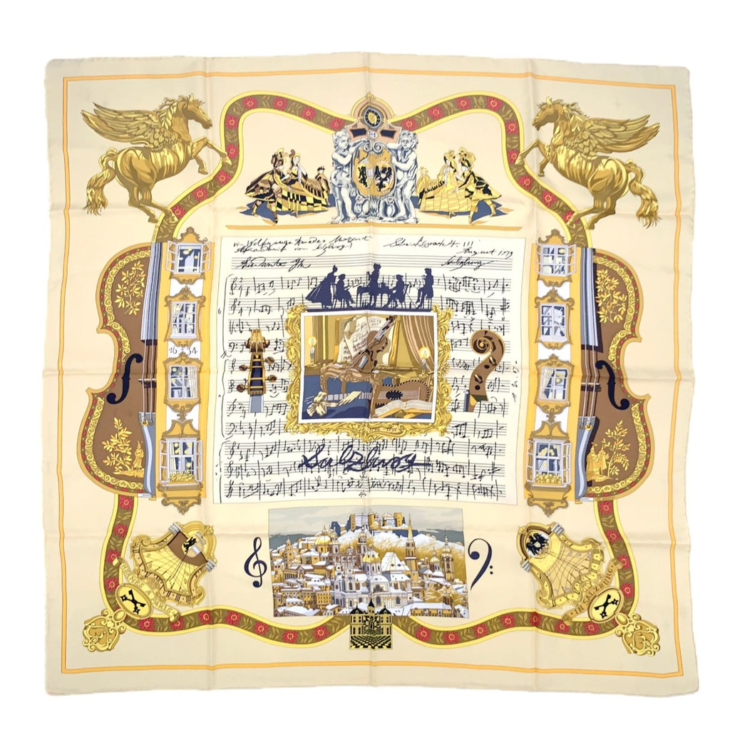 Hermes Carre 90 in Salzburg Yellow Orange Scarf Silk