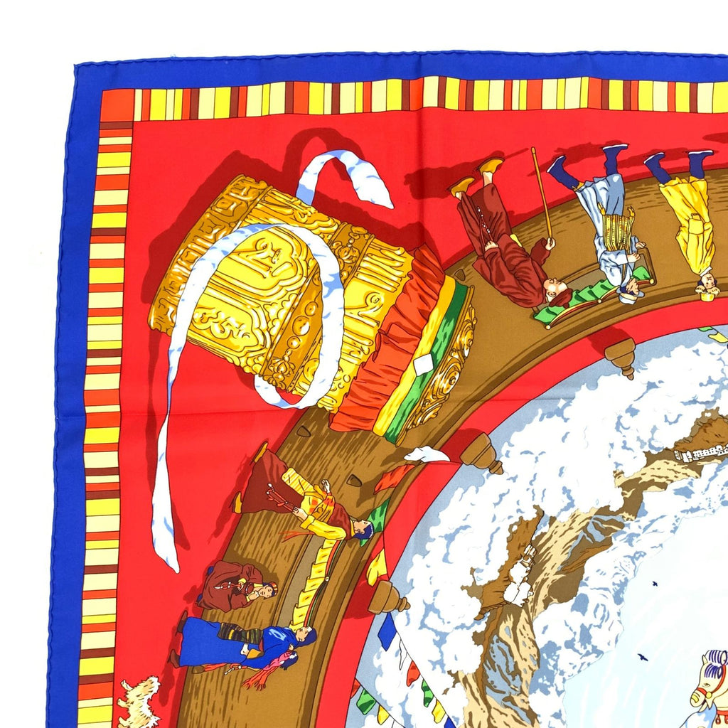 Hermes Carre 90 Prieres AU Vent Prayer in the Wind Silk Scarf Red Blue — view 2