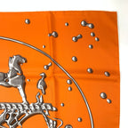 Hermes Carre 90 Vif Argent Silver Drop Orange Silk Scarf — view 5