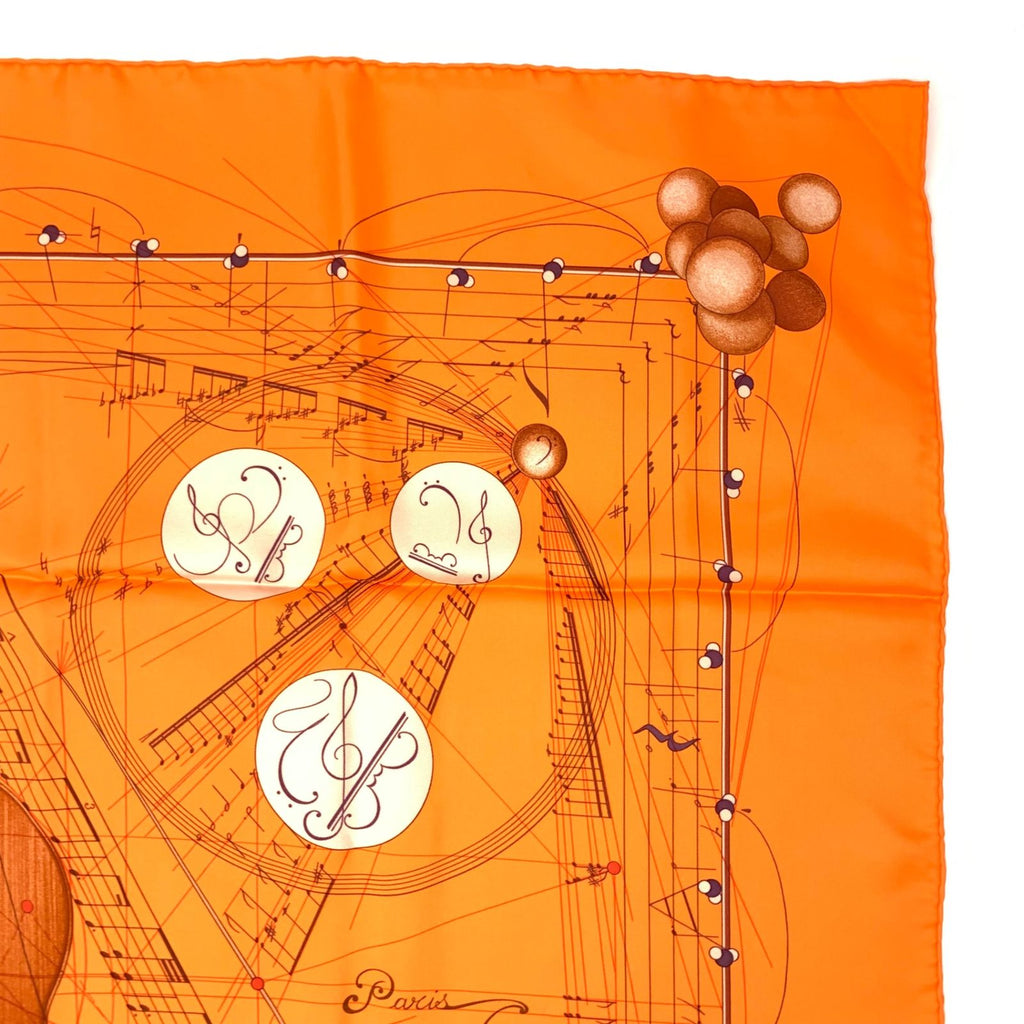 Hermes Carre 90 la Musique Des Spheres Music Played by Orange Violin Silk Scarf — view 3