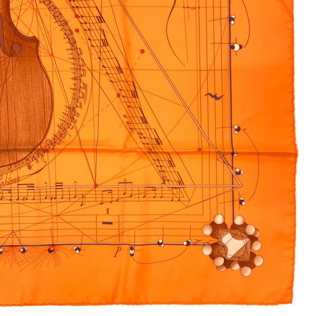Hermes Carre 90 la Musique Des Spheres Music Played by Orange Violin Silk Scarf — view 4